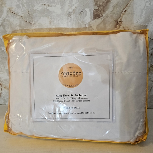 Portofino Luxury Italian King Sheet Set White Cotton - Picture 8 of 12